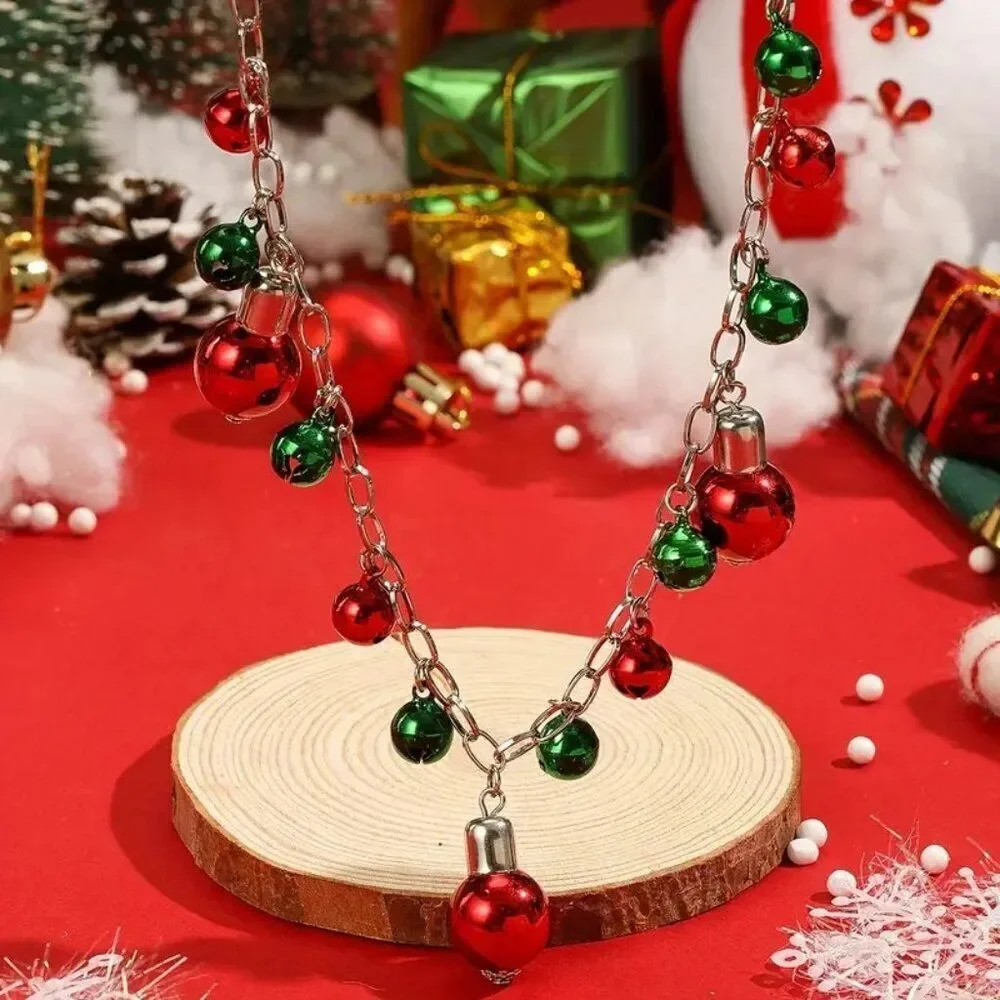 Red & Green 1pc Festive Christmas Holiday Necklace for Women Sparkling Ornaments